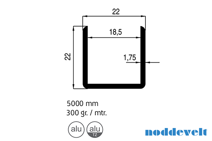 Aluminium u-profiel 18mm 